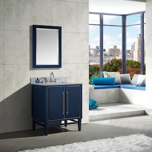 Mason 31 in. W x 22 in. D Bath Vanity in Navy Blue/Silver Trim with Marble Vanity Top in Carrara White with White Basin