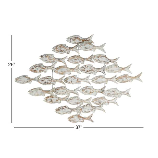 37 in. x 26 in. Wood White Handmade Fish Wall Decor
