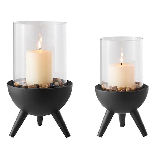 DANYA B Molta Modern Black, Clear Metal Bold Pedestal and Glass
