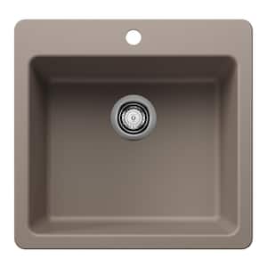 Liven SILGRANIT 21.25 in. Drop-In/Undermount Single Bowl Granite Composite Kitchen Sink in Truffle