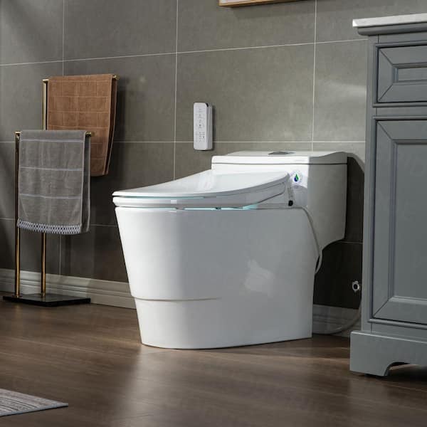 WOODBRIDGE Revel I 1-Piece 1.1GPF/1.6 GPF Dual Flush Elongated Toilet with Advance Smart Bidet Toilet in White