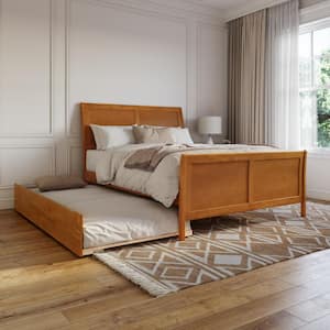 Portland Light Toffee Natural Bronze Solid Wood Frame Queen Platform Bed with Matching Footboard and Twin XL Trundle