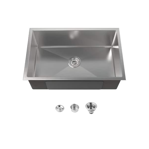 30 in. Undermount Single Bowl 20-Gauge Brushed Nickel Stainless Steel Kitchen Sink with Drain and Hook Included
