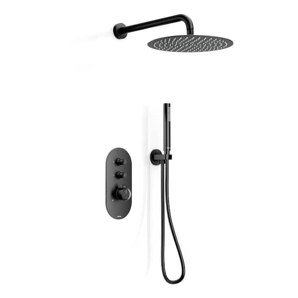 Angelsey 7-Spray 12 in. Wall Mount Dual Shower Head Handheld Shower Head 1.8 GPM in Matte Black (Valve Included)