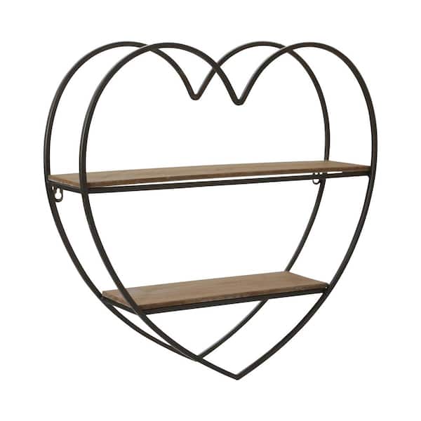 Liv & Skye 20 in. x 5 in. Black Metal Two-Tier Heart Decorative Wall Shelf