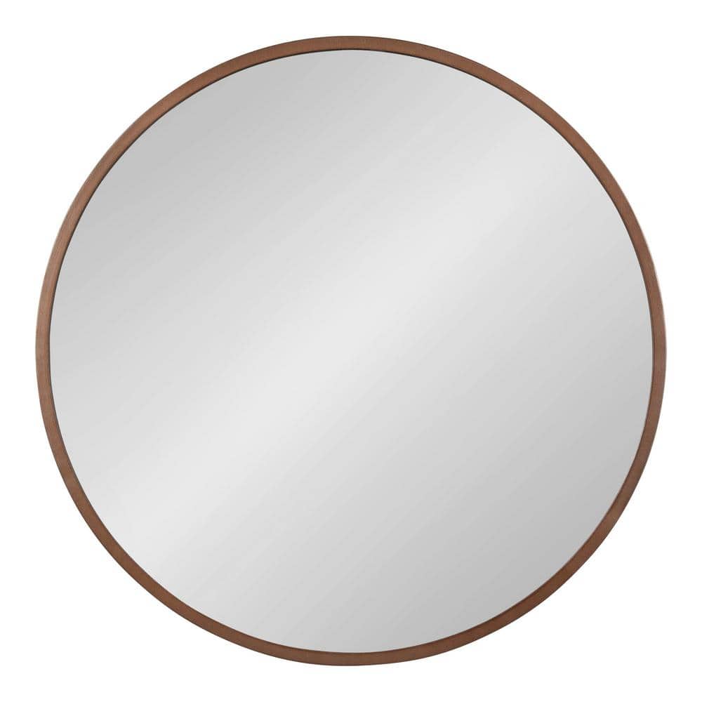 Travis 28" Round Bronze Wood Frame Modern Accent Wall Mirror