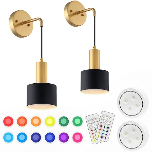 4.7 in. 1 Light Black 13 RGB Wireless Wall lamp Battery Operated Wall Sconce (Set of Two)