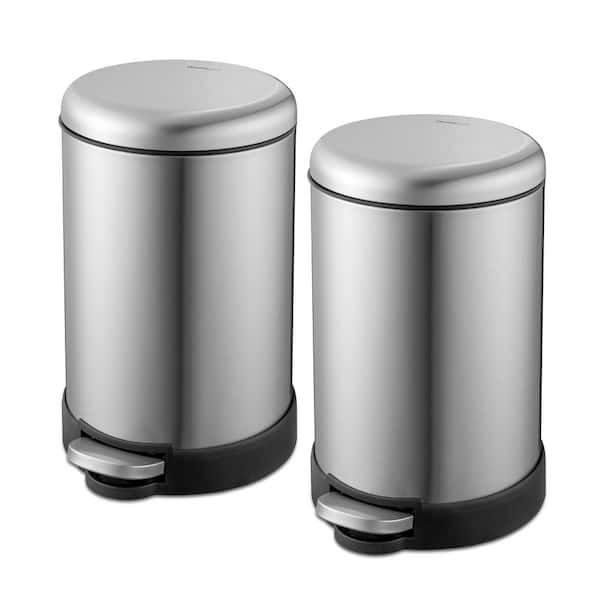 1.6 Gal. Stainless Steel Trash Can, Step-on, Slim Shape 2PCS Set