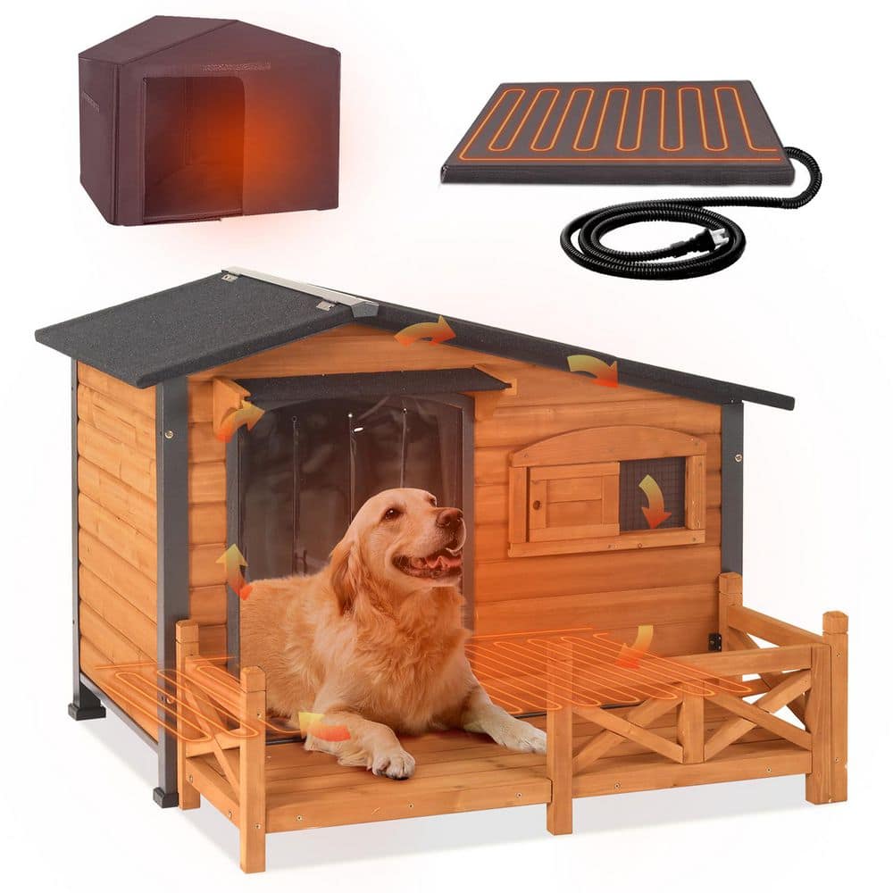 "44.6""L Outdoor Heated Dog House, Large Dog House with Metal Frame and Porch, Waterproof Asphalt Roof" price history on PriceWatchPro