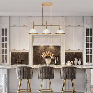 Idaikos Modern 3-Light White and Gold Chandelier Island Light with Bell Metal Shades for Dining Room Kitchen Island