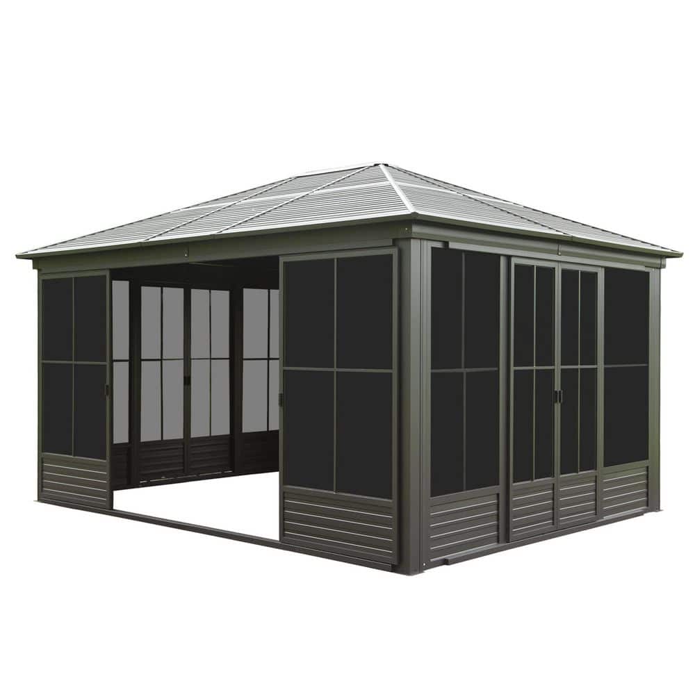 12 ft. x 14 ft. Aluminum Outdoor Sunroom-Galvanized Steel Gazebo with Sloping Roof, Lockable Door and PC Screen price history on PriceWatchPro