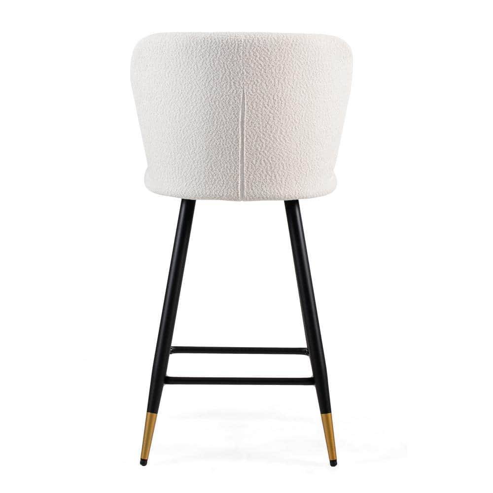 Modern White Upholstered Bar Stools with Gold-Tipped Metal Legs, Set of 2