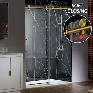 60 in. W x 76 in. H Sliding Frameless Shower Door with Soft Close System and 3/8 in. Clear Glass in Gold Finish