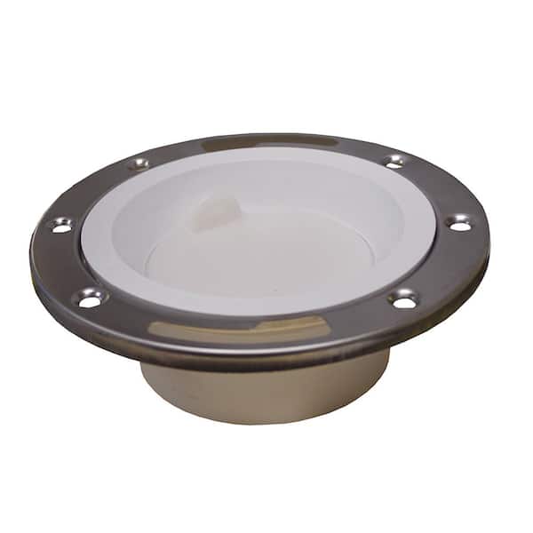 JONES STEPHENS 7 in. O.D. PVC Closet (Toilet) Flange w/Stainless Steel Ring and Knockout, Fits Over 3 in. or Inside 4 in. Sch. 40 Pipe