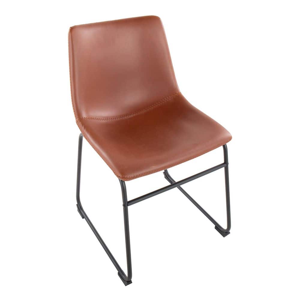 Cognac Faux Leather Upholstered Side Chair with Metal Legs, Set of 2