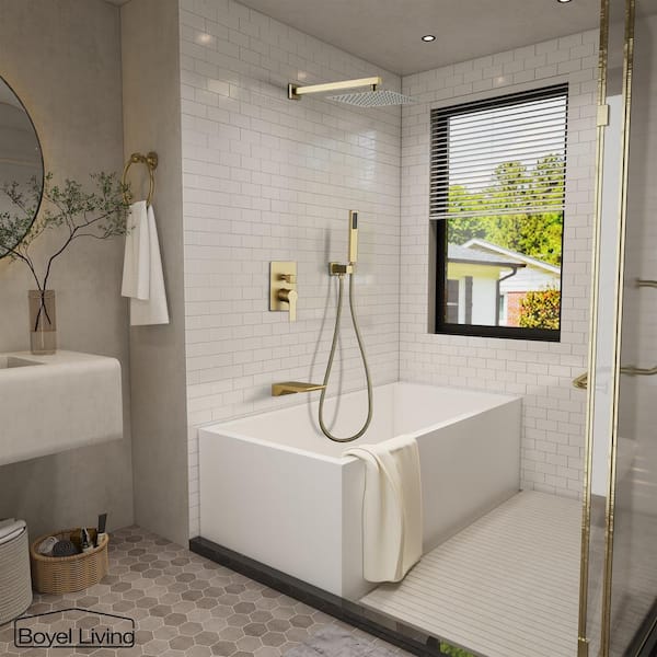 Wall Mount Single-Handle 1-Spray Tub and Shower Faucet with 10 in. Fixed Shower Head in Brushed Gold (Valve Included)