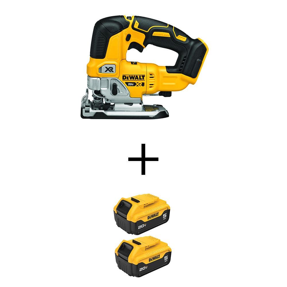 20V MAX Lithium-Ion Cordless Brushless Jigsaw with (2) 20V MAX Premium Lithium-Ion 5.0 Ah Battery-Packs -  DEWALT, DCS334BWCB205-2