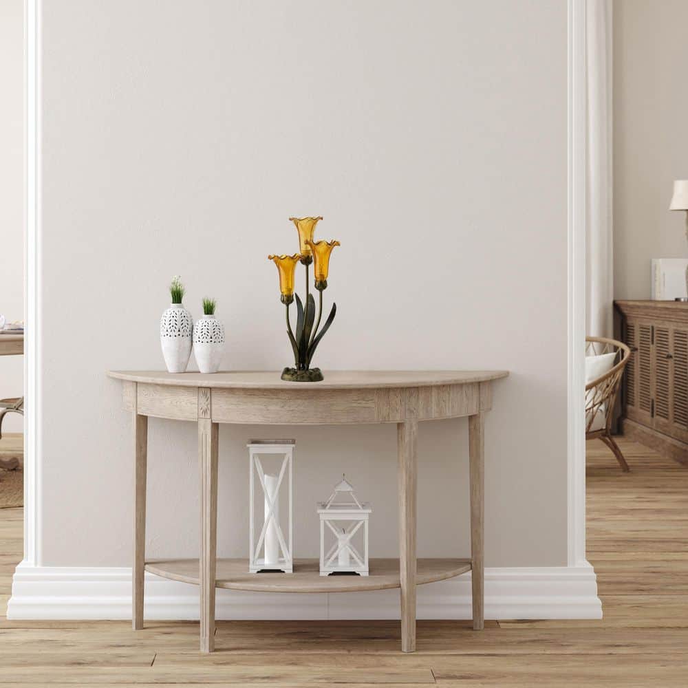 21.5" Amber Glass and Bronze Lily Table Lamp Set