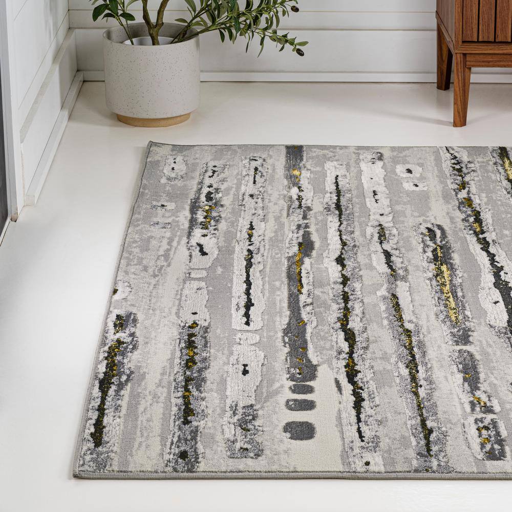 Gray and Black Rectangular Synthetic Stripe Area Rug, 8' x 10'
