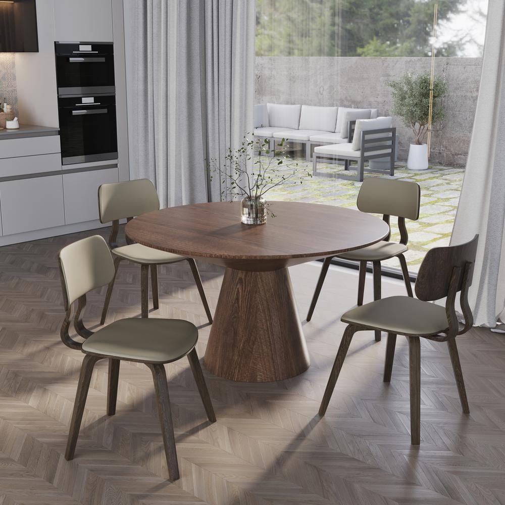 Leather Dining Chair with Poplar Wood Frame and Open Back Design Accent Side Chairs in Dark Walnut/Taupe price history on PriceWatchPro