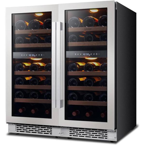 Yeego 30 in. Dual Zone Cellar Cooling Unit 66-Bottles Built- in Wine Cooler Side-By-Side Refrigerators Mini Fridge in Black, Silver