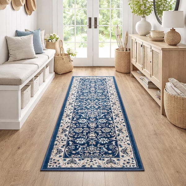 Madison Floral Dark Blue 2 ft. x 8 ft. Indoor Runner Rug