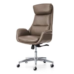 Mid-Century Modern Brownish Grey Leatherette Adjustable Swivel High Back Office Chair