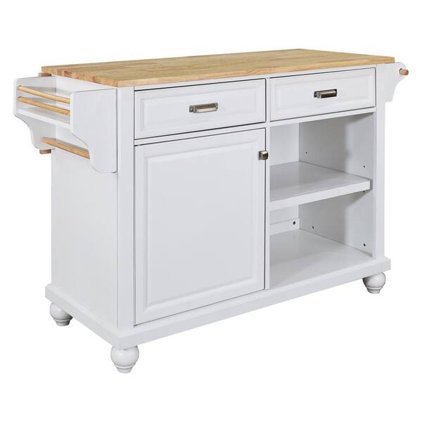 White Foldable Wooden Drop-Leaf Countertop 57.5 in.. Kitchen Island ...