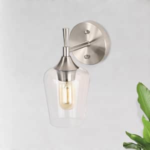 Arlo 5 in. 1-Light Brushed Nickel Indoor Wall Sconce with Clear Glass Shade