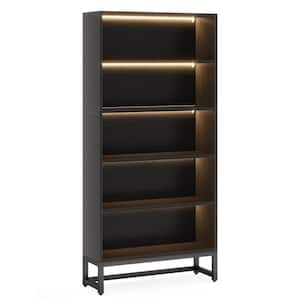 71 in. Tall Black 5-Shelves Standard Wooden Bookcases with Open Storage and LED Strips