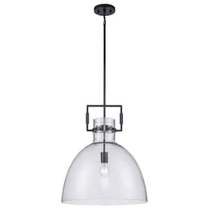 Briar 17.75 in. 1-Light Black Pendant Light Fixture with Clear Glass Dome Shade