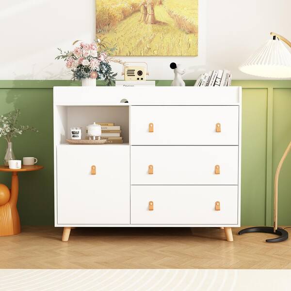 FUFU&GAGA White 4-Drawers Wood 44.9 in. W Kids Low Dresser