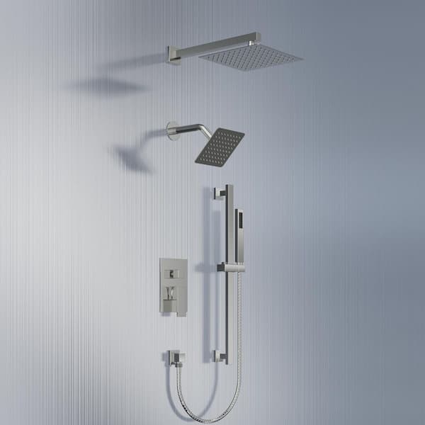 Crozet 3-Spray Wall Mount Dual Fixed and Handheld Shower Head Shower Faucet Hand Shower 2.5 GPM in Polished Chrome
