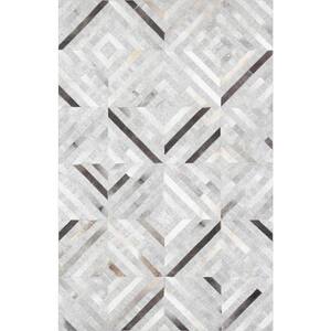Galaxy Silver 12 ft. x 15 ft. Geometric Cowhide and Silk Area Rug
