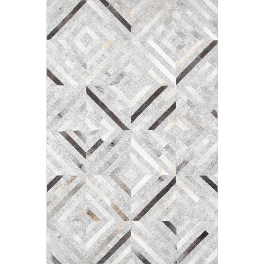 Galaxy 5' x 8' Gray Geometric Cowhide and Silk Rug