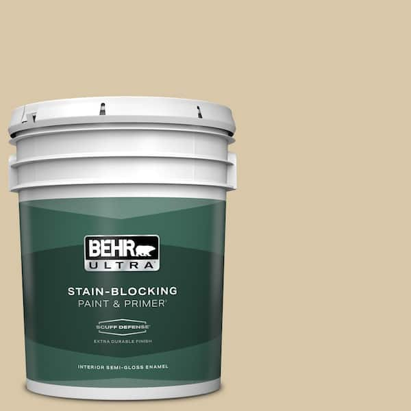 BEHR ULTRA 5 gal. #ECC-54-1 New Khaki Extra Durable Semi-Gloss Enamel Interior Paint & Primer