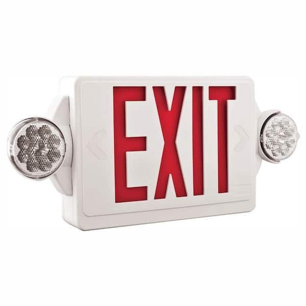 Lithonia Lighting Contractor Select LHQM Series 120/277-Volt Integrated LED White and Red Exit Emergency Combo W/9.6V BTRY