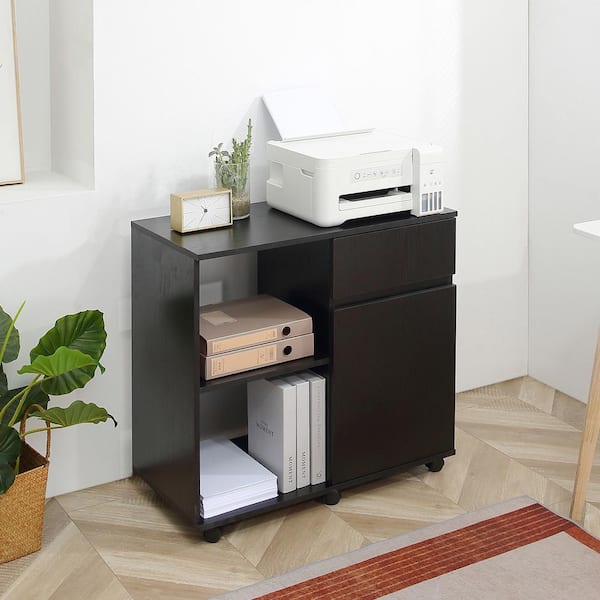 HOMCOM Black Lateral File Cabinet/Printer Stand with-Open Storage