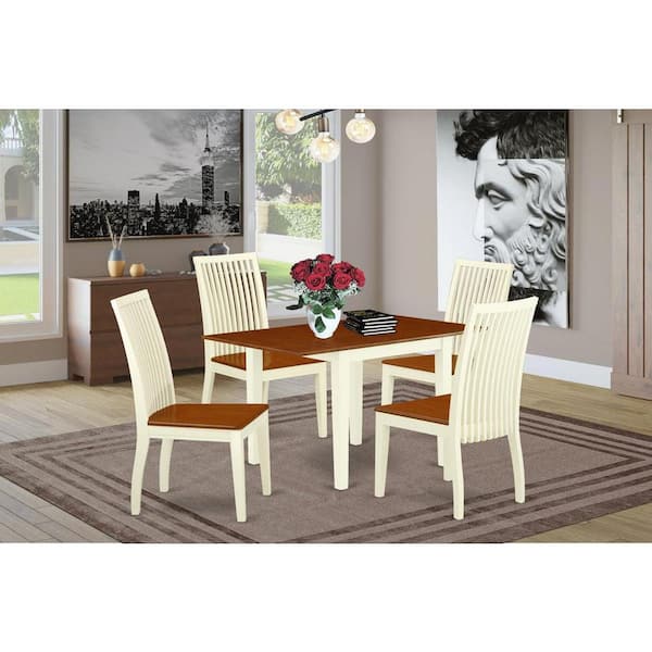 East West Furniture 5-Piece Buttermilk and Cherry Solid Wood Top - Dining Room Set - Seats 4