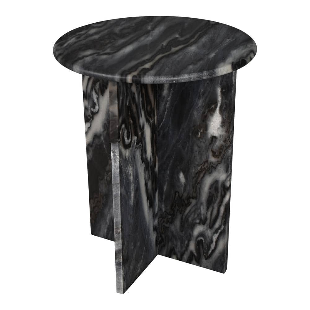 Gray Marble Round X-Shaped End Table