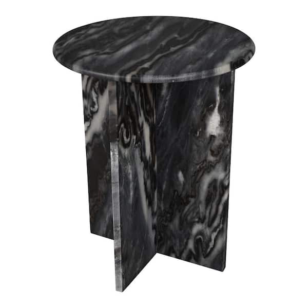 Javier 14 in. Black/Gray Contemporary Natural Marble Handmade Round X-Shaped End Table
