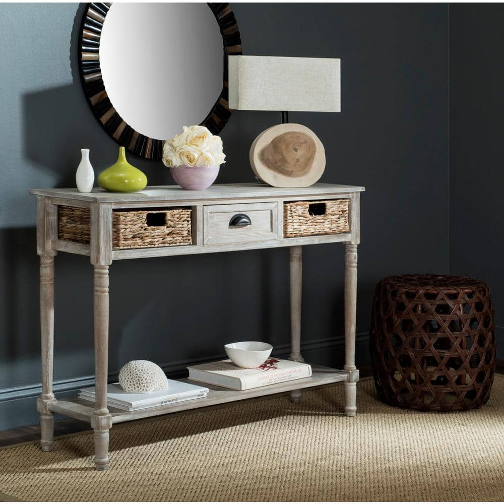 Christa Brown Wood and Metal Console Table with Storage