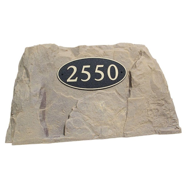 Dekorra 39 in. L x 21 in. W x 21 in. H Plastic Rock Cover with Oval Sign in Tan/Brown