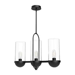 Cyrus 24 in. 3 Light 60-Watt Clear Glass/Matte Black Pendant Light