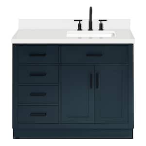 Hepburn 43 in. W x 22 in. D x 36 in. H Bath Vanity in Midnight Blue with Pure Quartz Vanity Top with White Basin