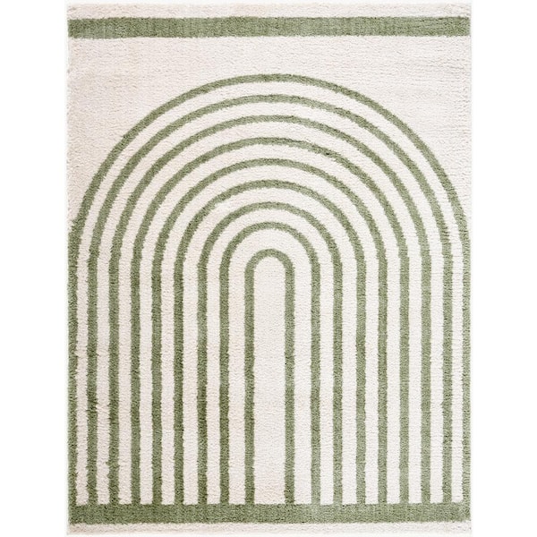 Livabliss Fossay Shag Green 5 ft. x 7 ft. Modern Indoor Area Rug