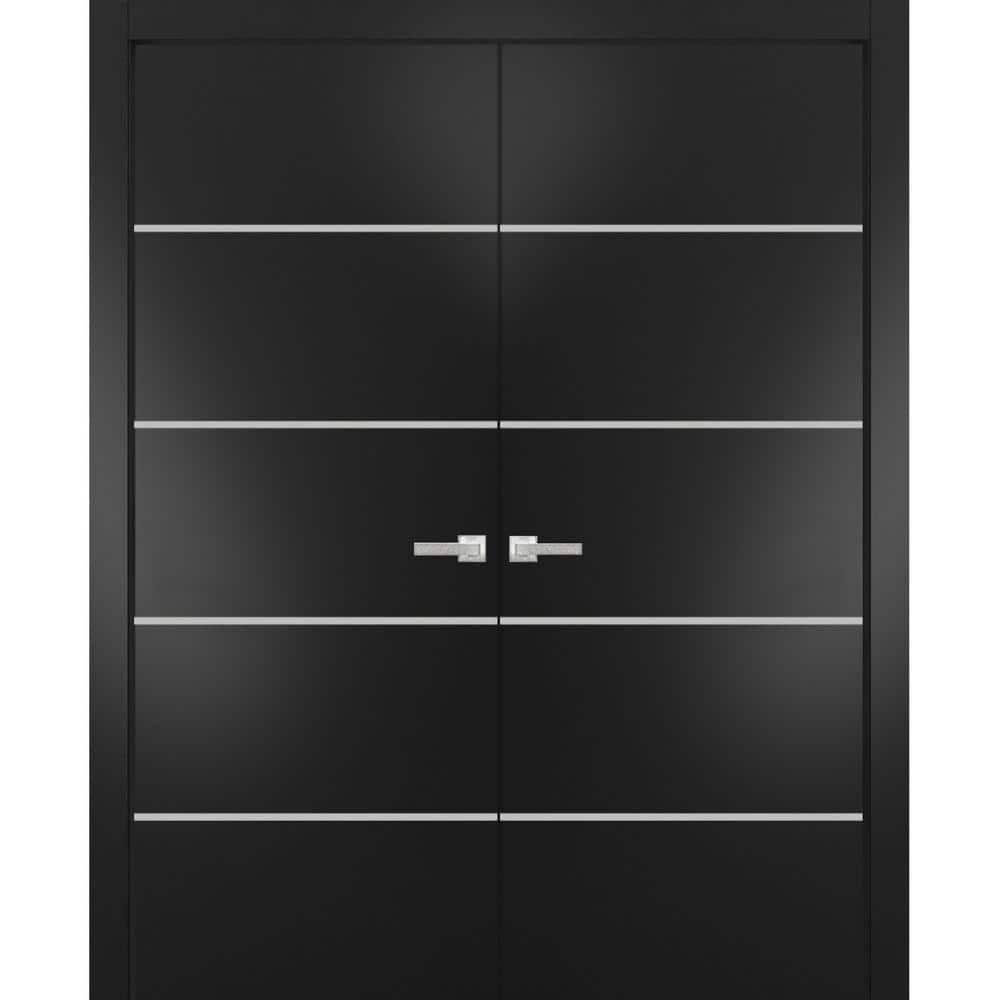 84 in. x 96 in. 2 Panel Black Matte Finished Solid Wood with Honeycomb Sliding Door with Hardware price history on PriceWatchPro
