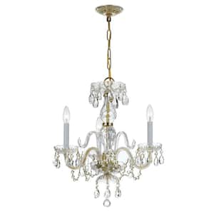 Traditional Crystal 3-Light Polished Brass Chandelier