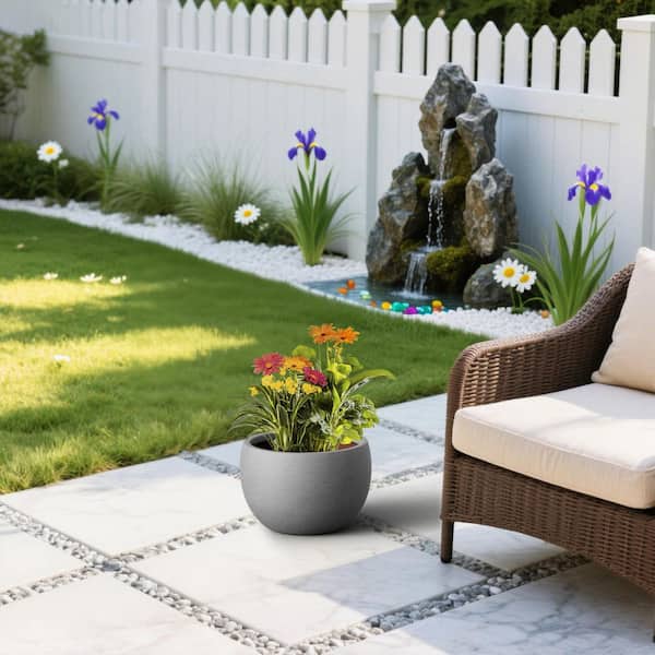 15 in. Medium Concrete Gray Concrete Round Planter / Pot Decorative Planter Bowl with Drainage Hole(Upgraded Interior)