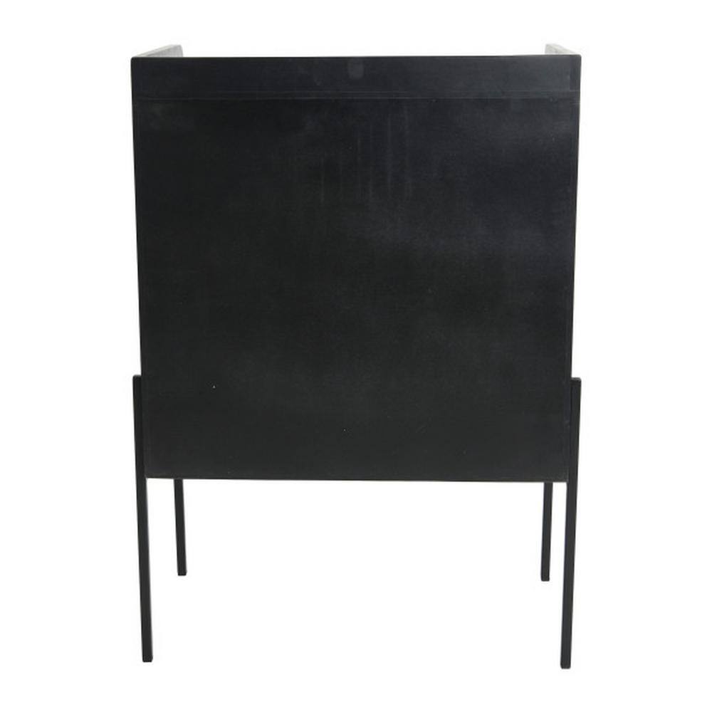 Black and Natural Solid Wood Bar Cabinet with Woven Cane Doors